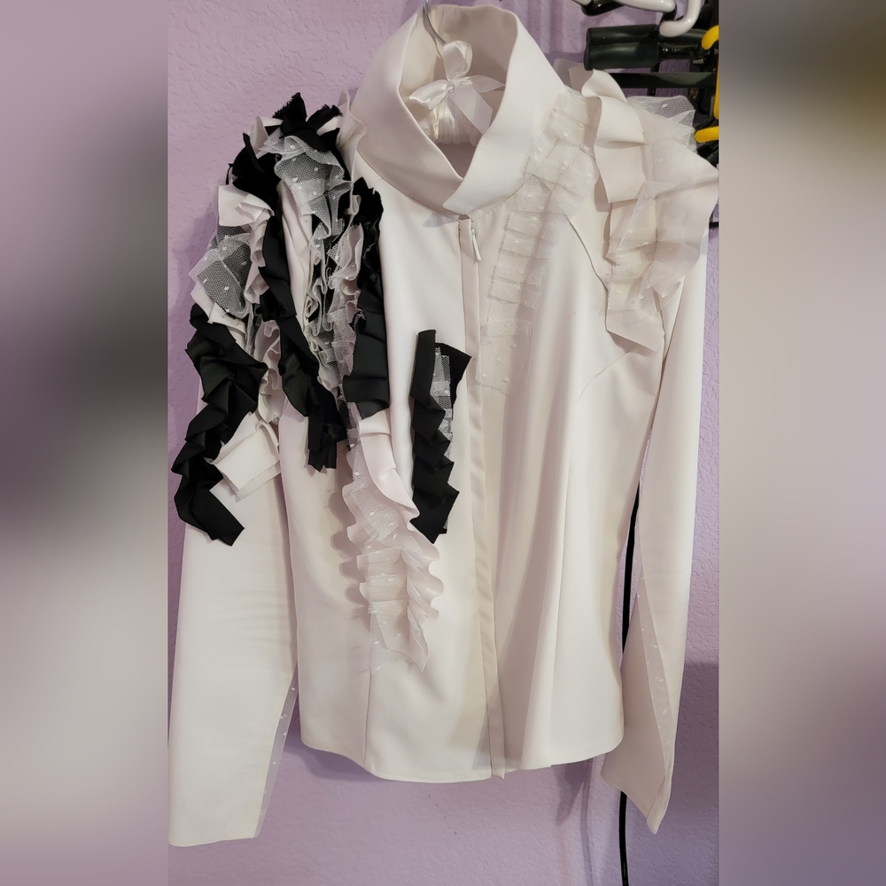 Gorgeous One of a Kind Ukrainian Designer Blouse with Accents, White, Size S